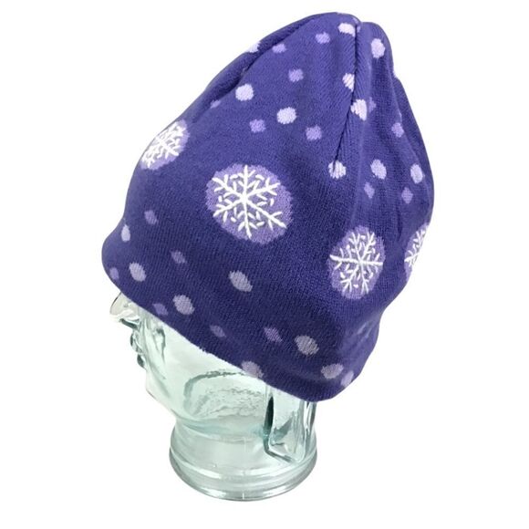L.L. Bean Purple Snowflake Fleece Lined Girl’s Beanie Hat - Picture 2 of 7